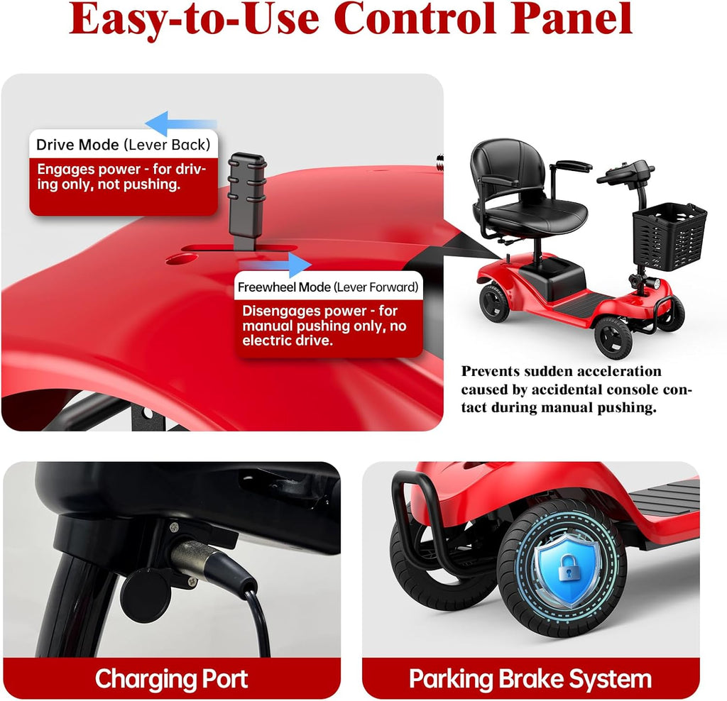 Mobility Scooter for Adults,4 Wheel Mobility Scooter,15 Miles Range,300W Battery,Red