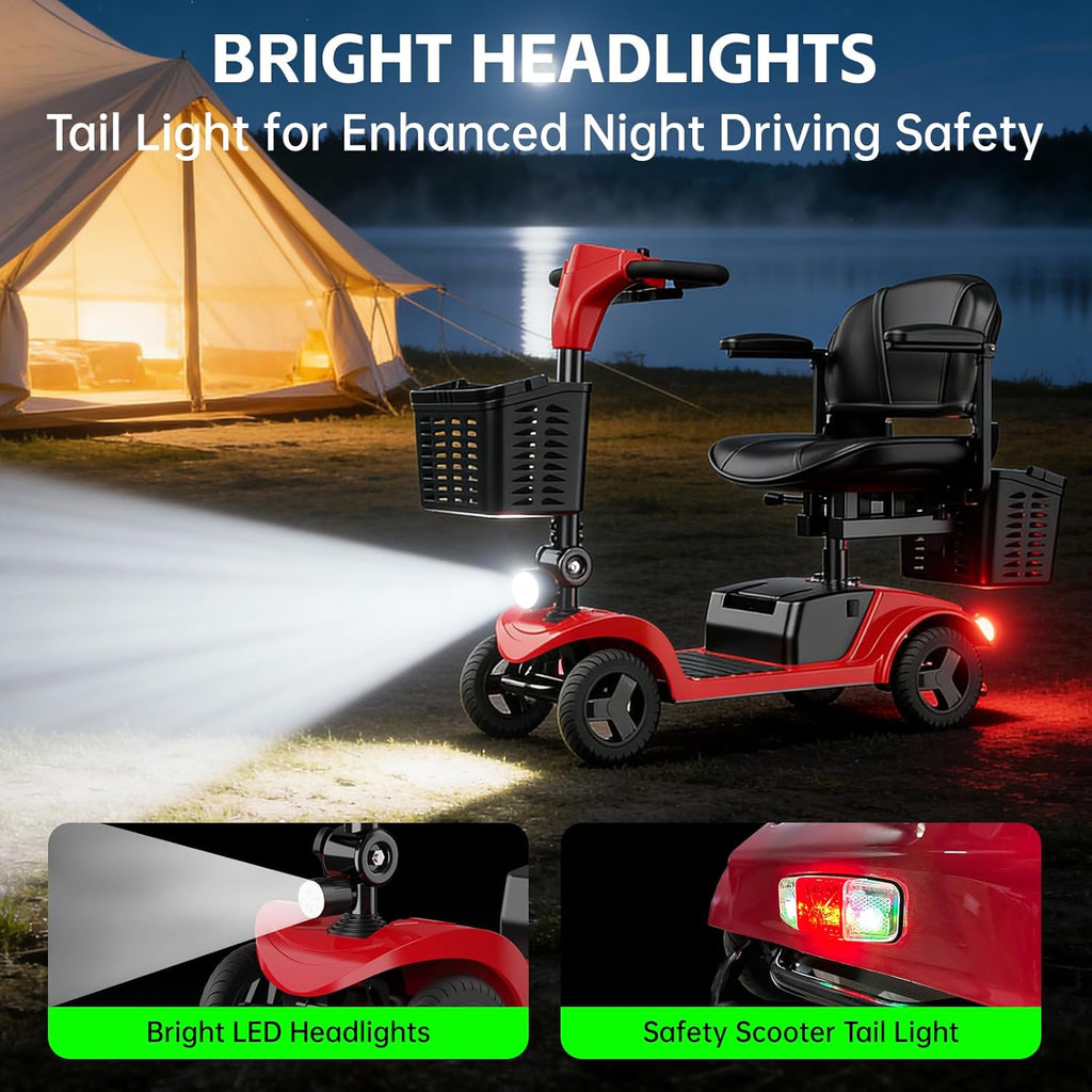 Mobility Scooter for Seniors,Motorized Scooter,Detachable Battery,Dual Baskets,Red