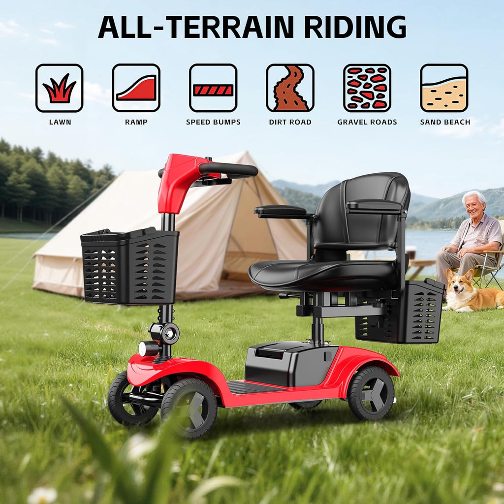 Mobility Scooter for Seniors,Motorized Scooter,Detachable Battery,Dual Baskets,Red