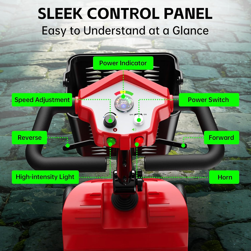 Mobility Scooter for Seniors,Motorized Scooter,Detachable Battery,Dual Baskets,Red