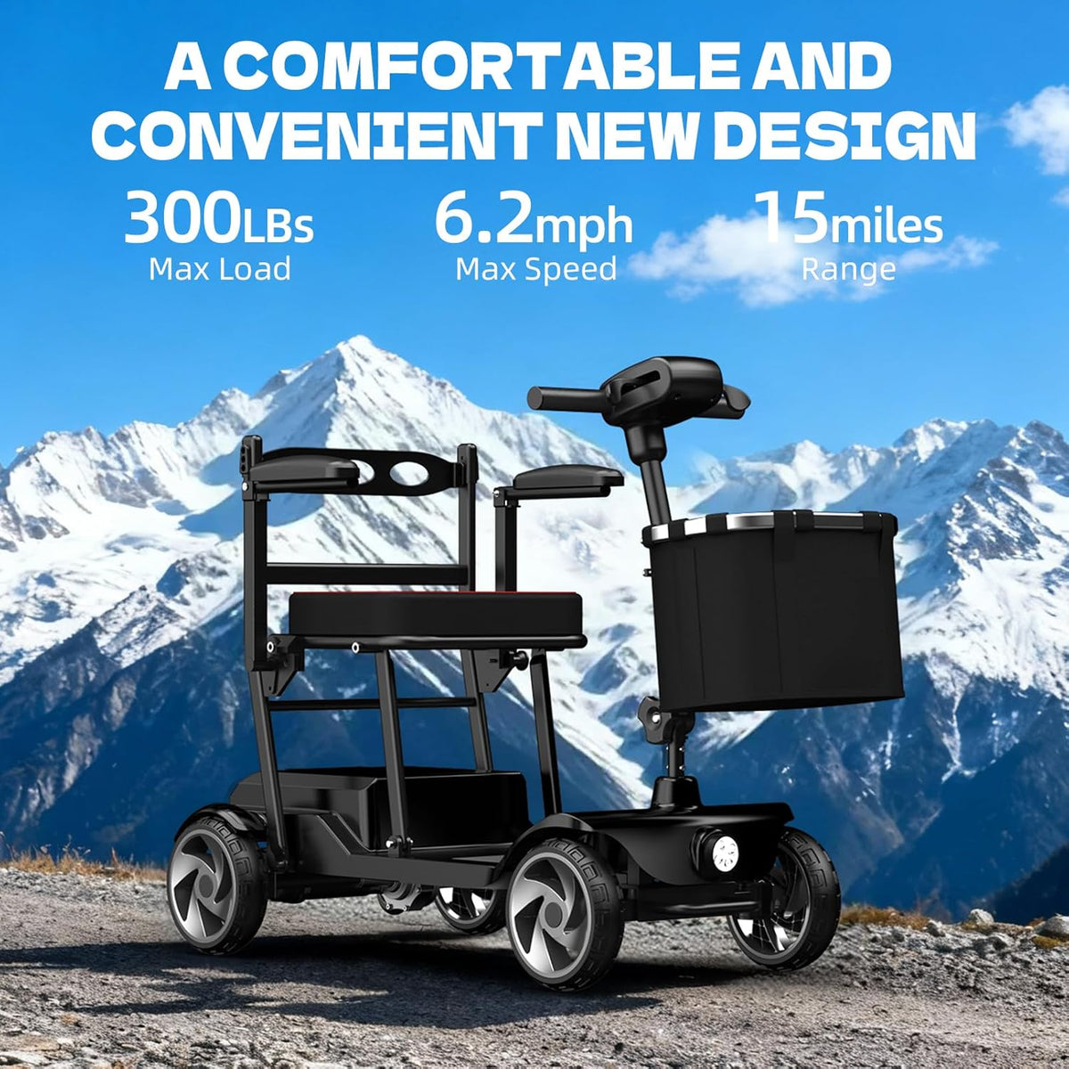 Mobility Scooters for Seniors,49 Lbs Lightweight Mobility Scooter,Upgraded Removable Battery,Black