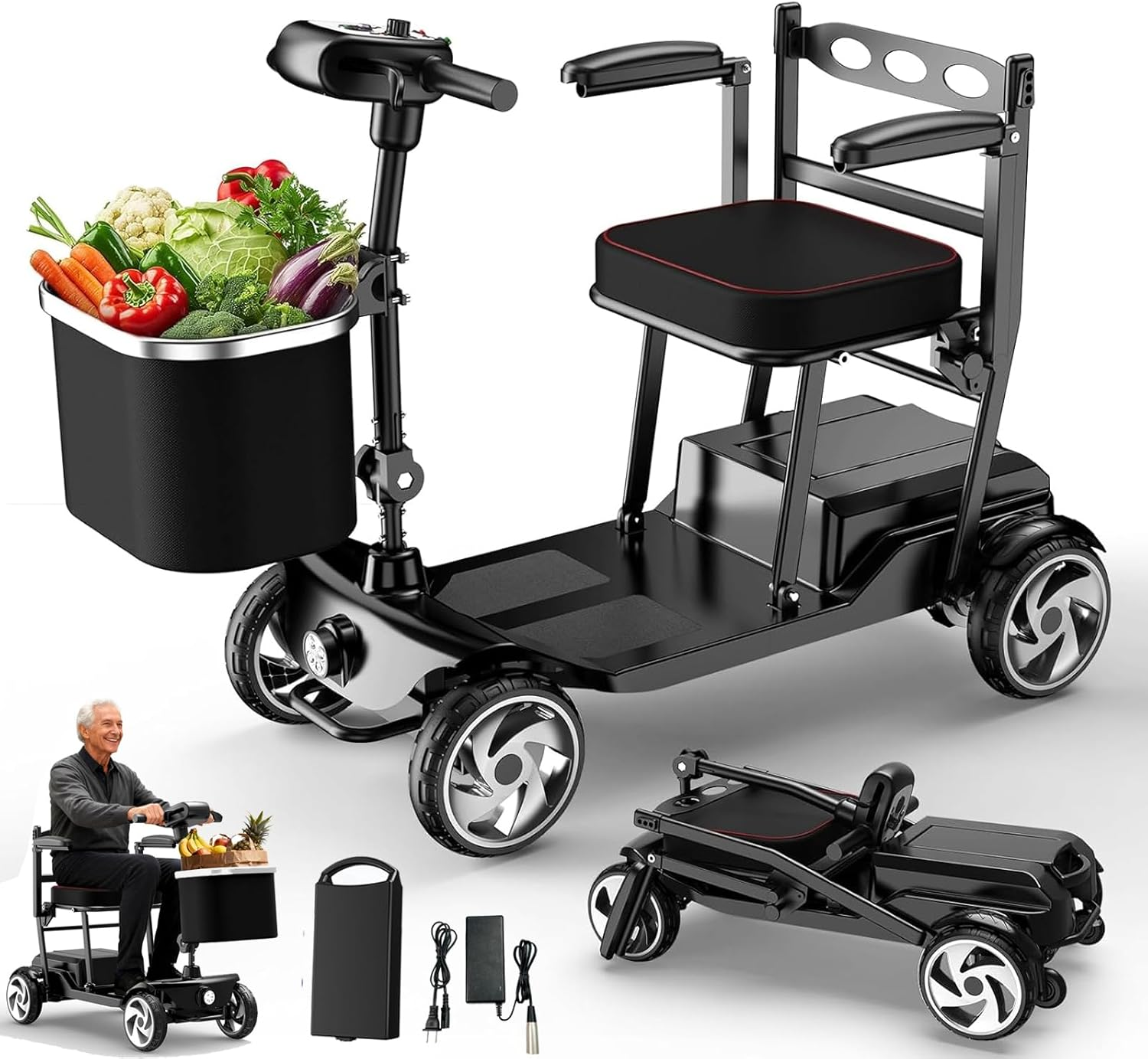 Mobility Scooters for Seniors,49 Lbs Lightweight Mobility Scooter,Upgraded Removable Battery,Black